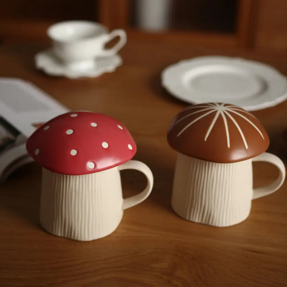 アメリカンレトロ セラミック マグカップ 蓋付き キノコデザイン