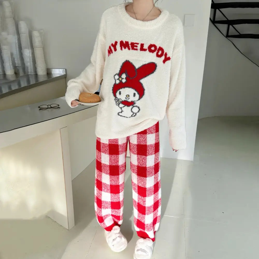 冬 レディース パジャマ 可愛い カートゥーン ふわふわ メロディ フリース 加厚 ルームウェア セット 保温 秋冬 厚手 おしゃれ 自宅用 ID2912 タイプ② / フリー レディース>セットアップ