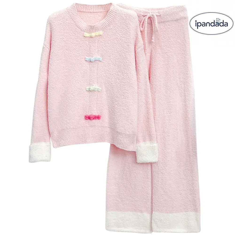 ふわふわ フリース パジャマ 女性用 秋冬 厚手 保温 ルームウェア セットアップ 外出可能 ID2808