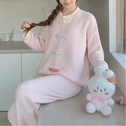 ふわふわ フリース パジャマ 女性用 秋冬 厚手 保温 ルームウェア セットアップ 外出可能 ID2808
