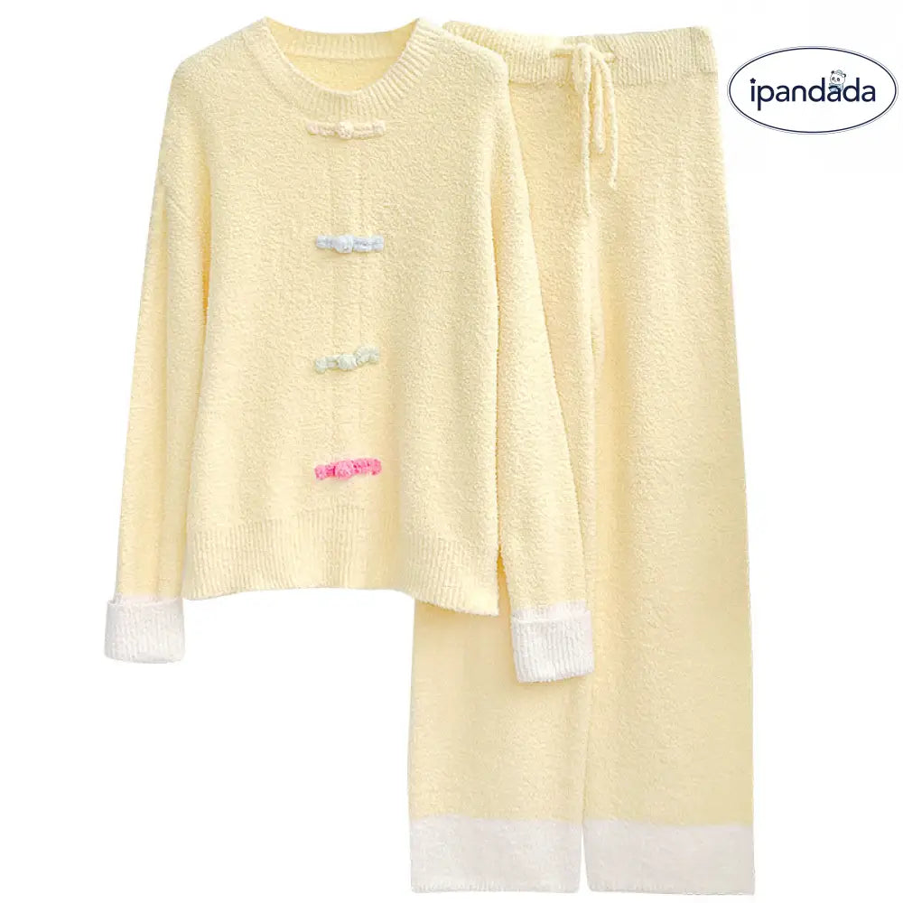 ふわふわ フリース パジャマ 女性用 秋冬 厚手 保温 ルームウェア セットアップ 外出可能 ID2808