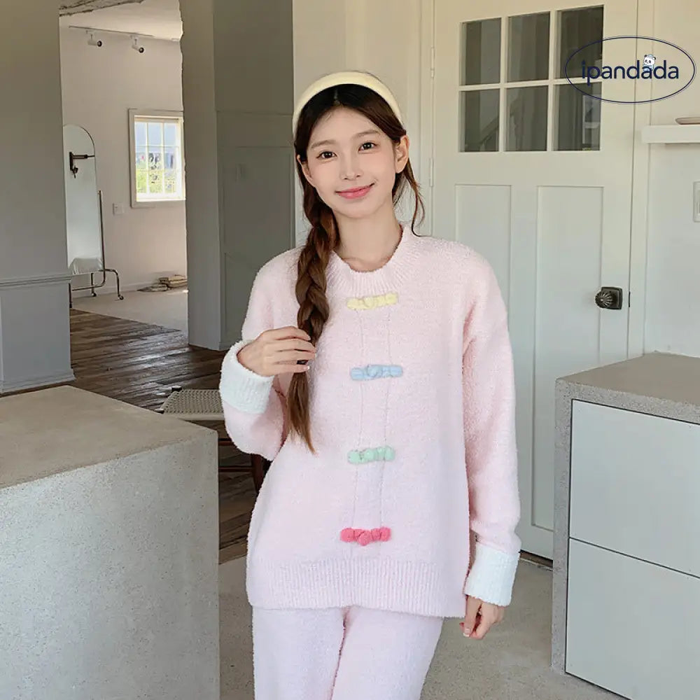 ふわふわ フリース パジャマ 女性用 秋冬 厚手 保温 ルームウェア セットアップ 外出可能 ID2808