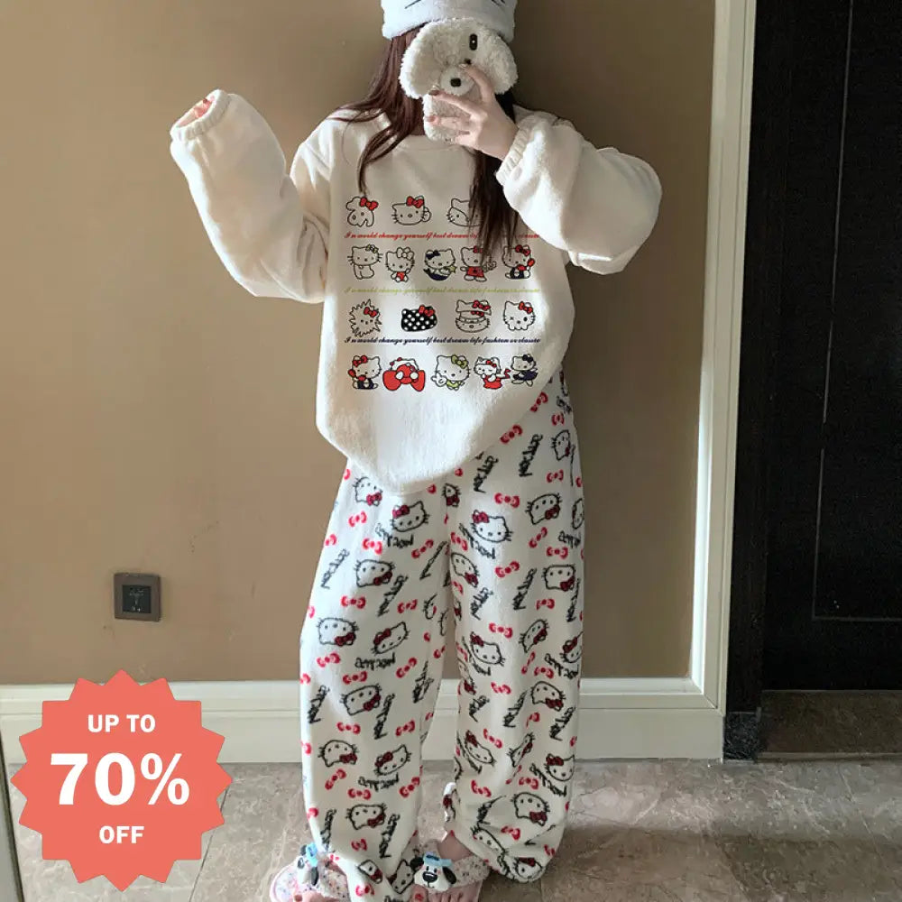 ふわもこ パジャマ レディース 上下セット かわいい ハローキティ