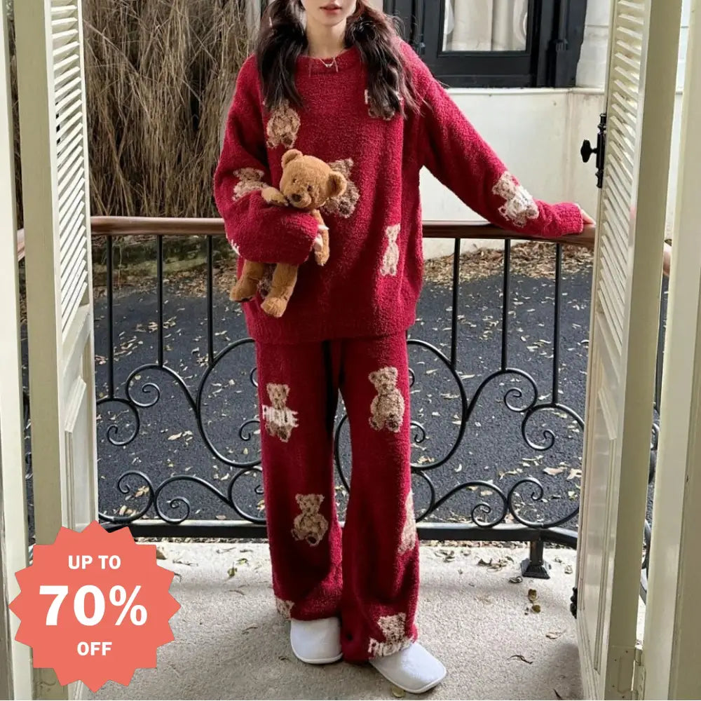 ギフト】かわいい クマ柄 クリスマス 赤色 ソフトな レディース ルーム