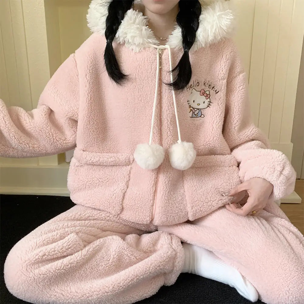 ハローキティ 部屋着 ふわもこ モコモコ フード付き サンゴフリース ハローキティ 部屋着 ふわもこ モコモコ フード付き サンゴフリース