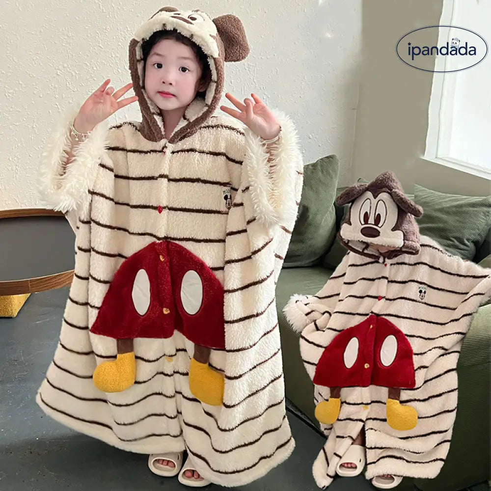 ハローキティ ミッキー フード付き サンゴフリース バスローブ 秋冬 厚手 レディース 女の子 ケープ パジャマ ルームウェア ID2889