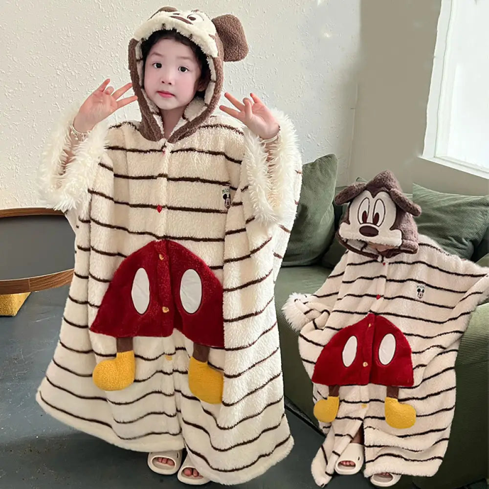 ハローキティ ミッキー フード付き サンゴフリース バスローブ 秋冬 厚手 レディース 女の子 ケープ パジャマ ルームウェア ID2889 タイプ② / 110-120cm / ローブ