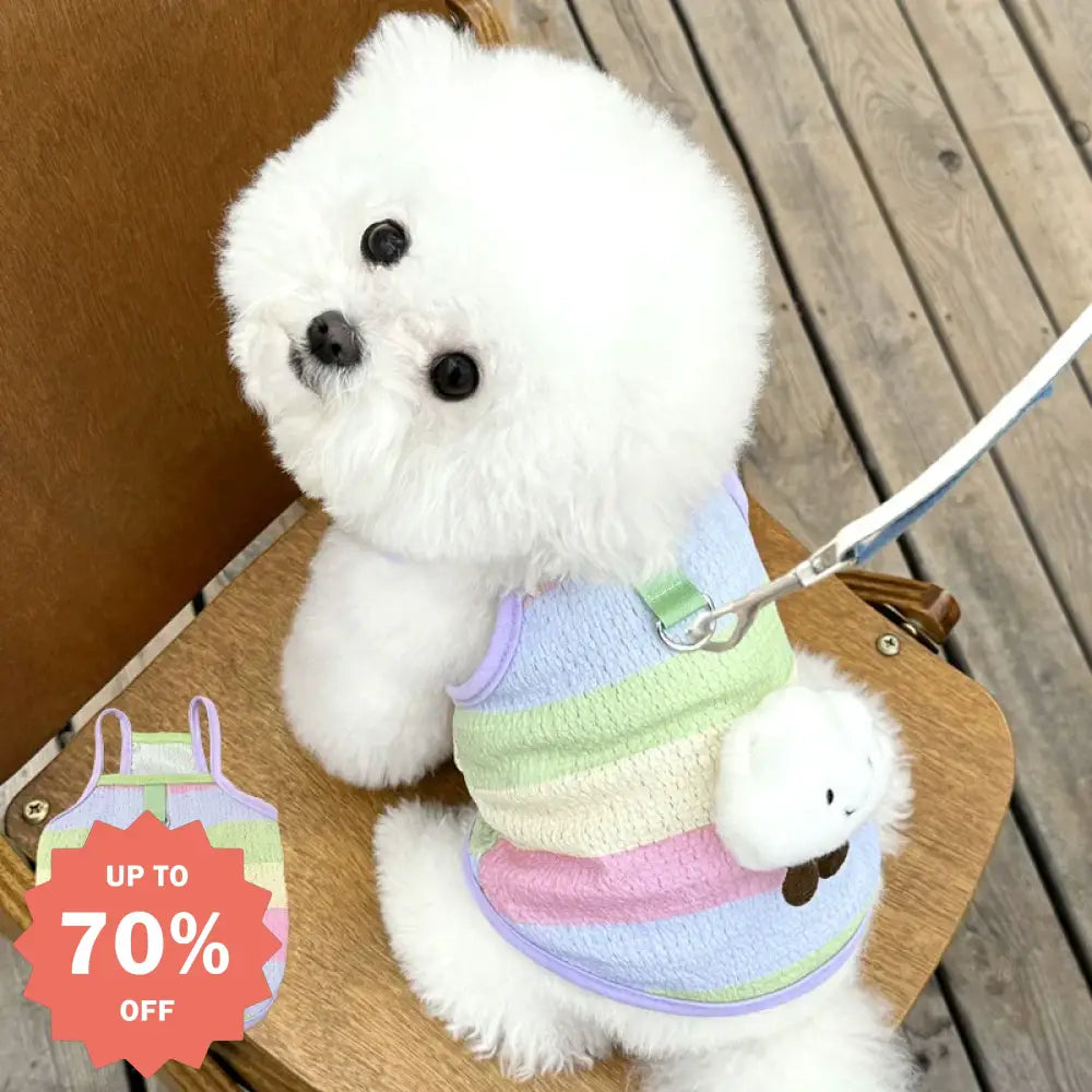 犬服　もねP i　ハンドメイド ハンドメイド犬服 Sサイズ 小型犬用 恐竜柄Tシャツ【アイボリー