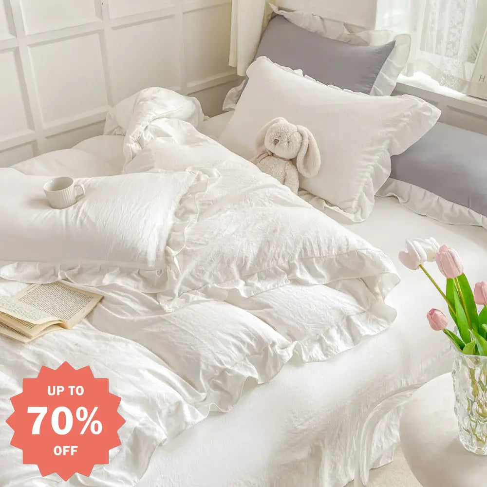 秋冬のフリルプリンセススタイルのベッドシーツ ベッド スカート カバー ウォッシュド コットン ベッド スカート