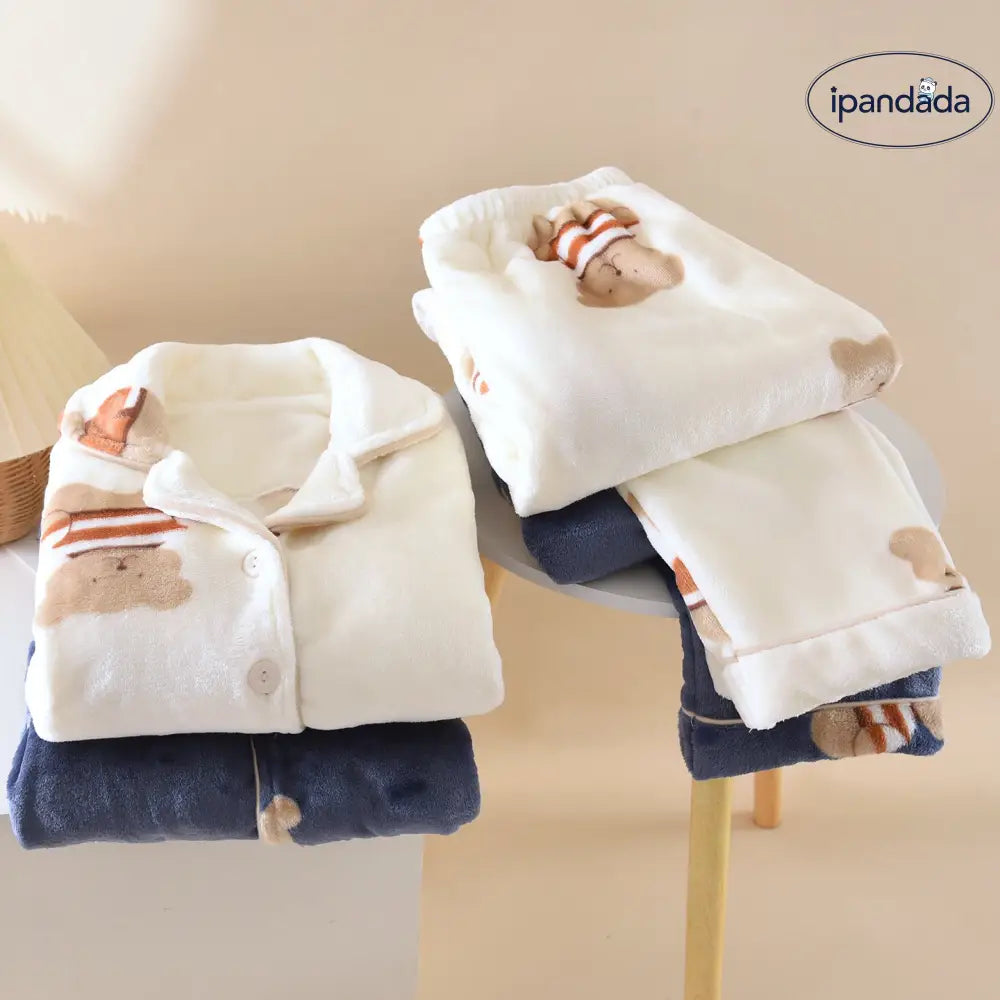 カップル パジャマ 秋冬 コーラルフリース 男女加厚 加フリース 長袖 長ズボン フランネル 保温 ルームウェア セット ID2934