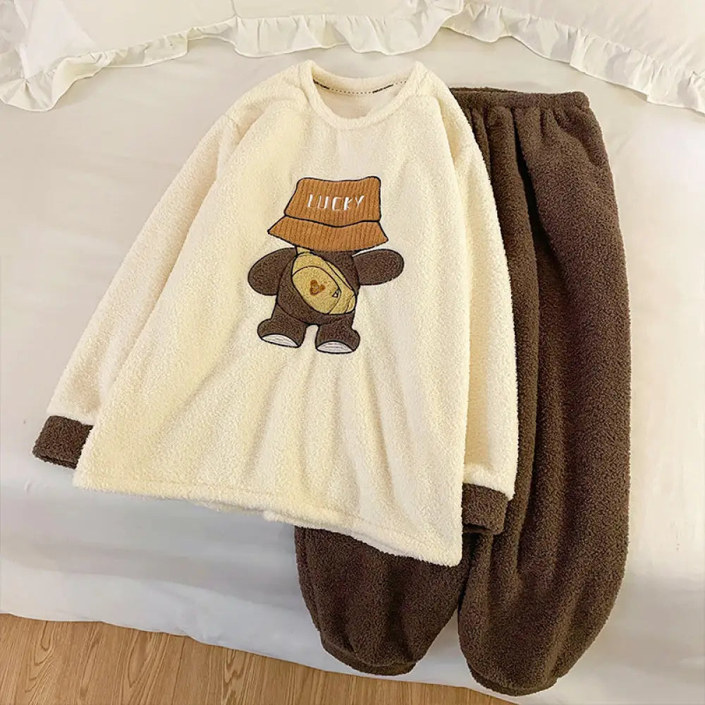カップル用 フリース パジャマ レディース 冬 熊猫 大きいサイズ メンズ コーラル フリース 保温 ルームウェア セット ID2910 タイプ④ / レディースM