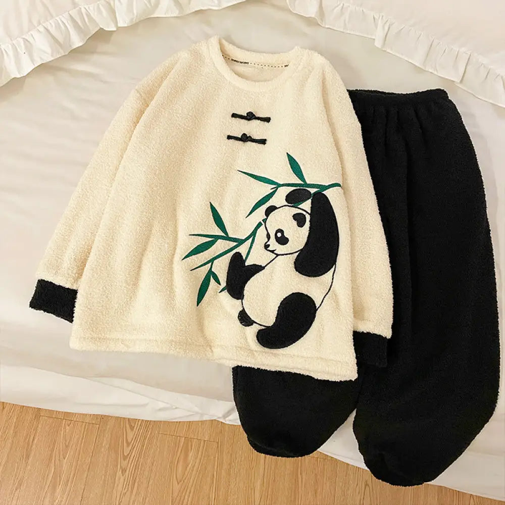カップル用 フリース パジャマ レディース 冬 熊猫 大きいサイズ メンズ コーラル フリース 保温 ルームウェア セット ID2910 タイプ⑥ / レディースM