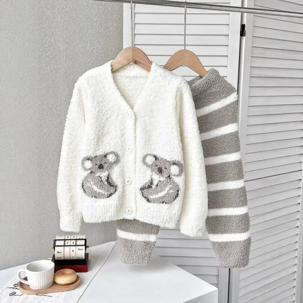 キャラクター コアラ ビション 犬 子供 フリース パジャマ 厚手 ふわふわ ホームウェア 暖かい 柔らかい 保温 快適 おしゃれ ルームウェア ID2927 グレー / XS ベビー&キッズ