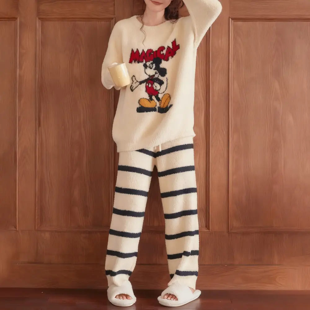 ミッキー パジャマ レディース 冬 フリース 加厚 長袖 可愛い