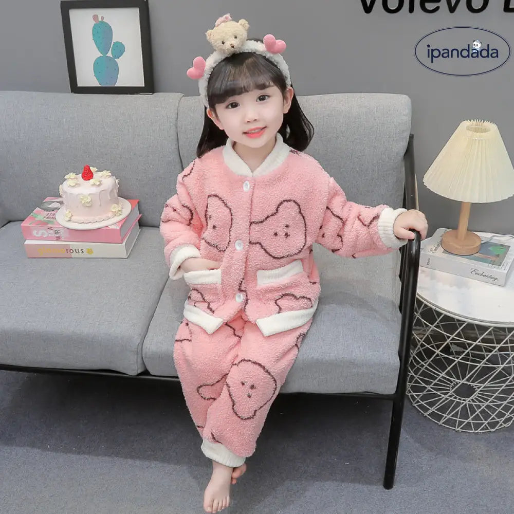 女の子 パジャマ 秋冬用 コーラルフリース 女の子用 厚手 フランネル 冬季 子供 ルームウェア セット ID2944