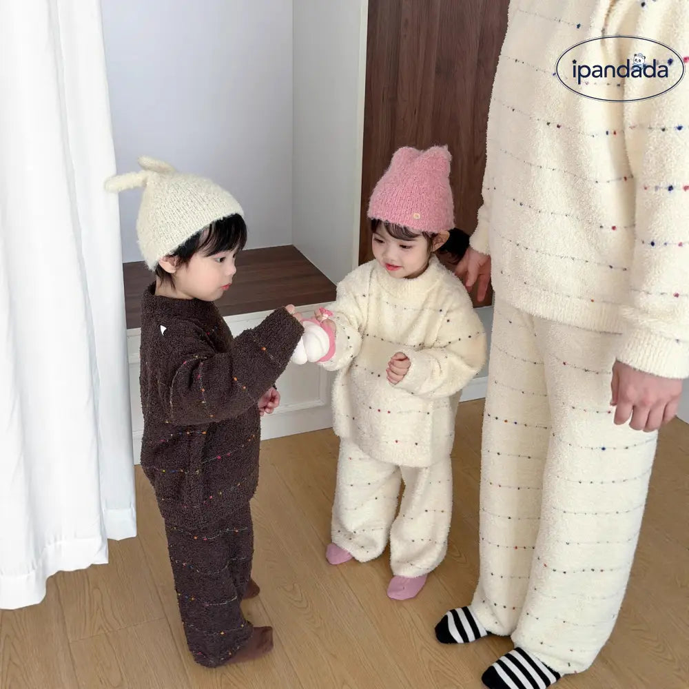 親子 ソフト フワフワ フリース 保温 加厚 パジャマ ルームウェア 冬季 セット ID2918