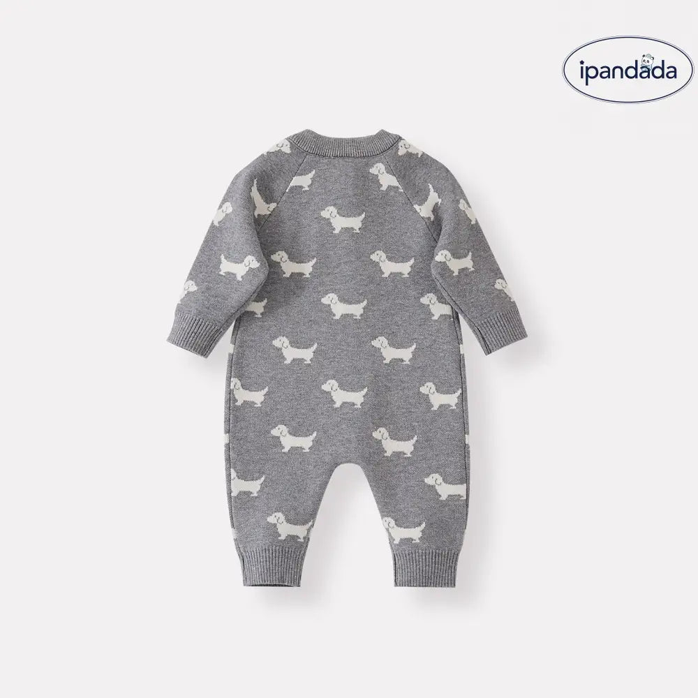 秋の新作 ベビー ニット 小犬 ロンパース ベビーニット オールインワン おしゃれ ロング つかまり立ち服 ID2946