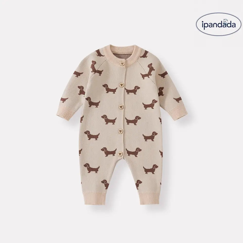 秋の新作 ベビー ニット 小犬 ロンパース ベビーニット オールインワン おしゃれ ロング つかまり立ち服 ID2946