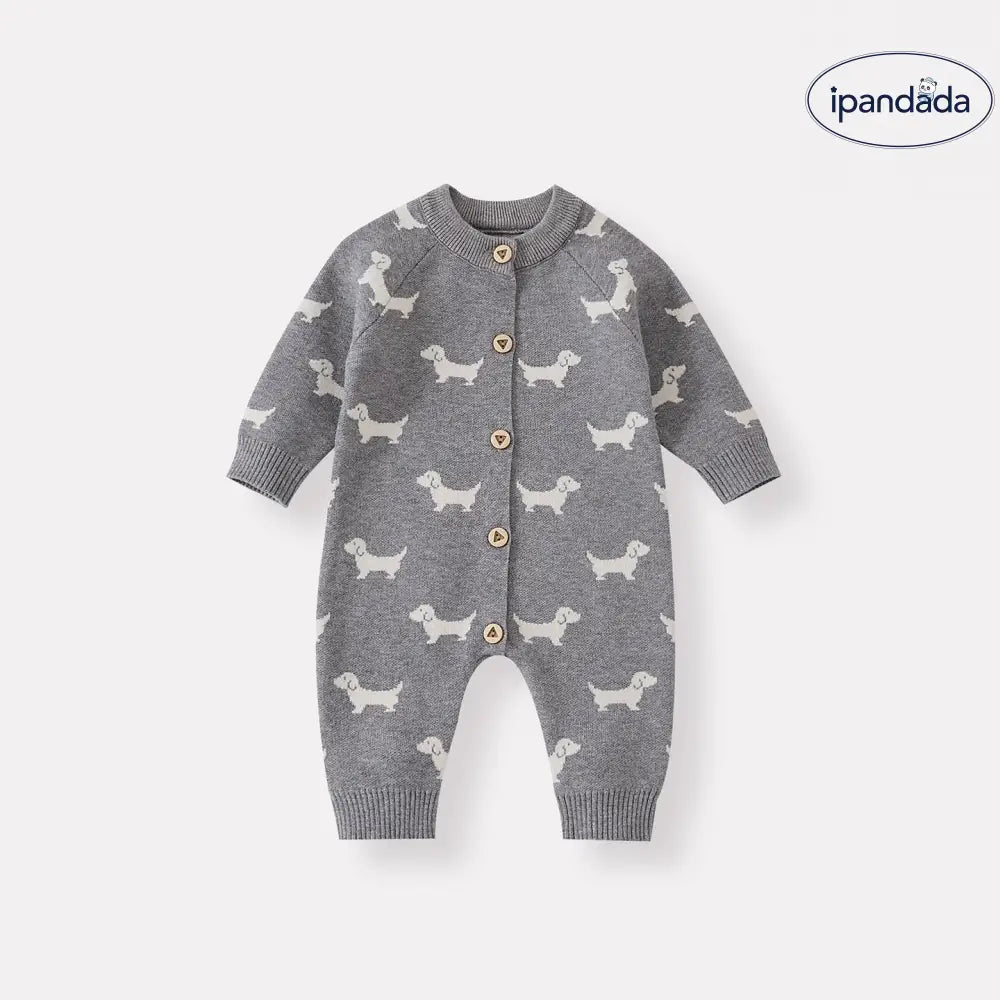 秋の新作 ベビー ニット 小犬 ロンパース ベビーニット オールインワン おしゃれ ロング つかまり立ち服 ID2946