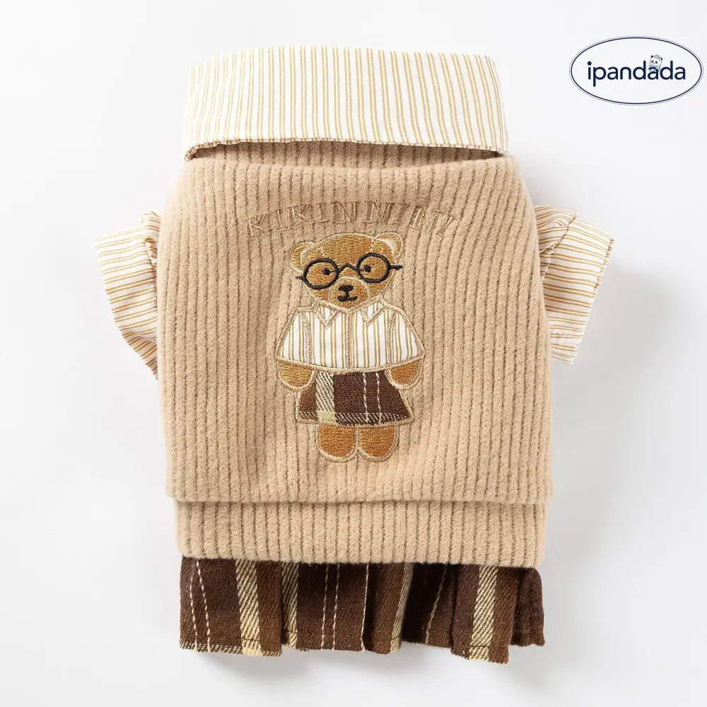 秋冬 ペットウェア アカデミースタイル 小熊 刺繍 カップル ペアルック 2点セット 小型犬 ビション フリーゼ テディ ドッグウェア ID2798