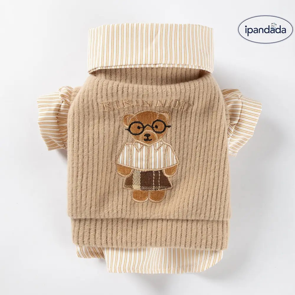 秋冬 ペットウェア アカデミースタイル 小熊 刺繍 カップル ペアルック 2点セット 小型犬 ビション フリーゼ テディ ドッグウェア ID2798