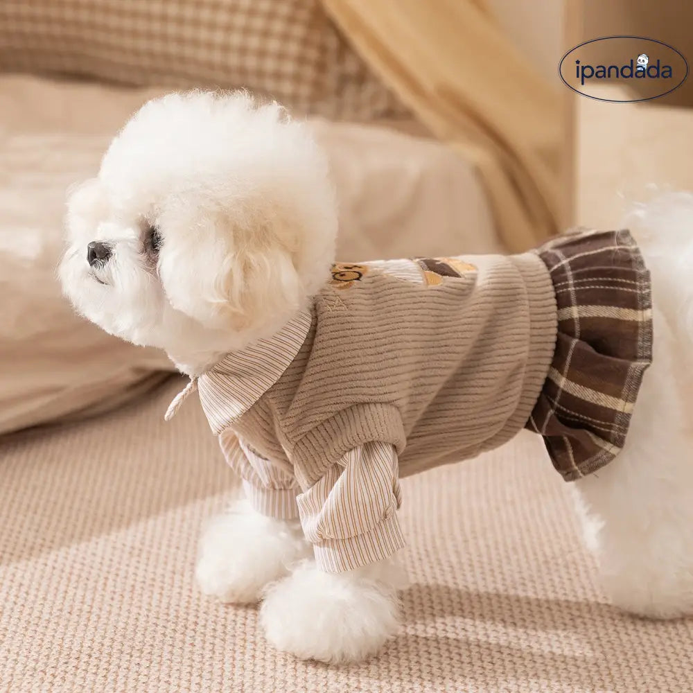 秋冬 ペットウェア アカデミースタイル 小熊 刺繍 カップル ペアルック 2点セット 小型犬 ビション フリーゼ テディ ドッグウェア ID2798