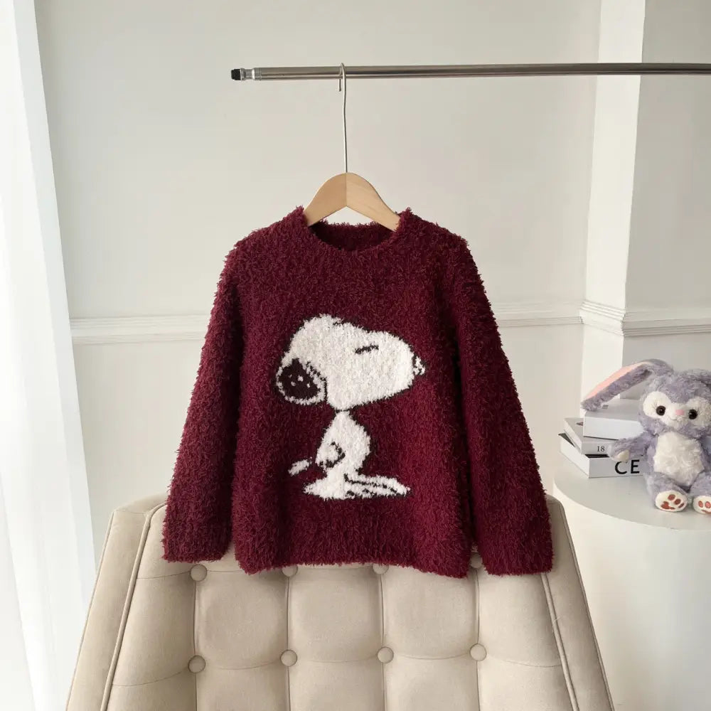 スヌーピー 秋冬 新作 親子 かわいい 犬 子供 ふわふわ ホームウェア パジャマ セットアップ 暖かい 柔らかい 保温 快適 おしゃれ ルームウェア 自宅用 リラックス ID2930 レッド / XS ベビー&キッズ