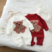 ベビー ロンパース 赤色 セーター 半分 フリース ルームウェア  男の子 女の子 オールインワン ID2945