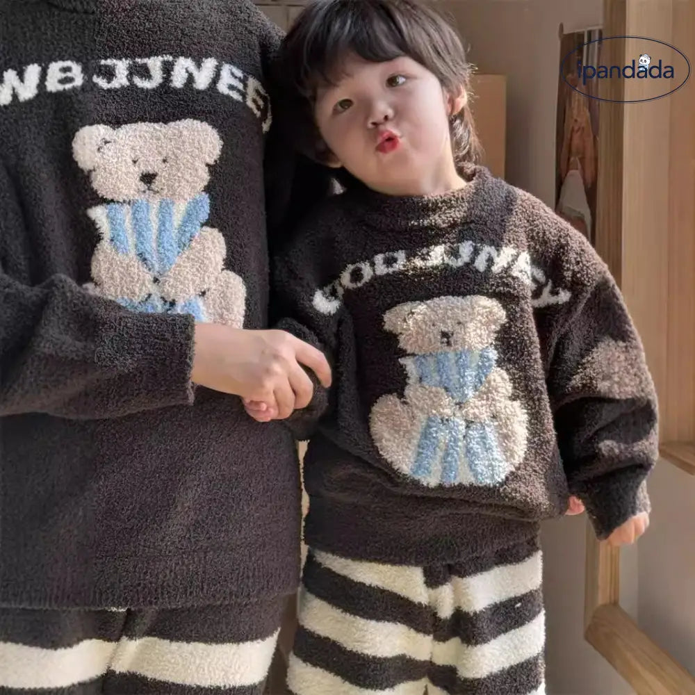 子供 フリース パジャマ セット 秋冬 新作 親子 男女子 保温 ルームウェア セット ID2919