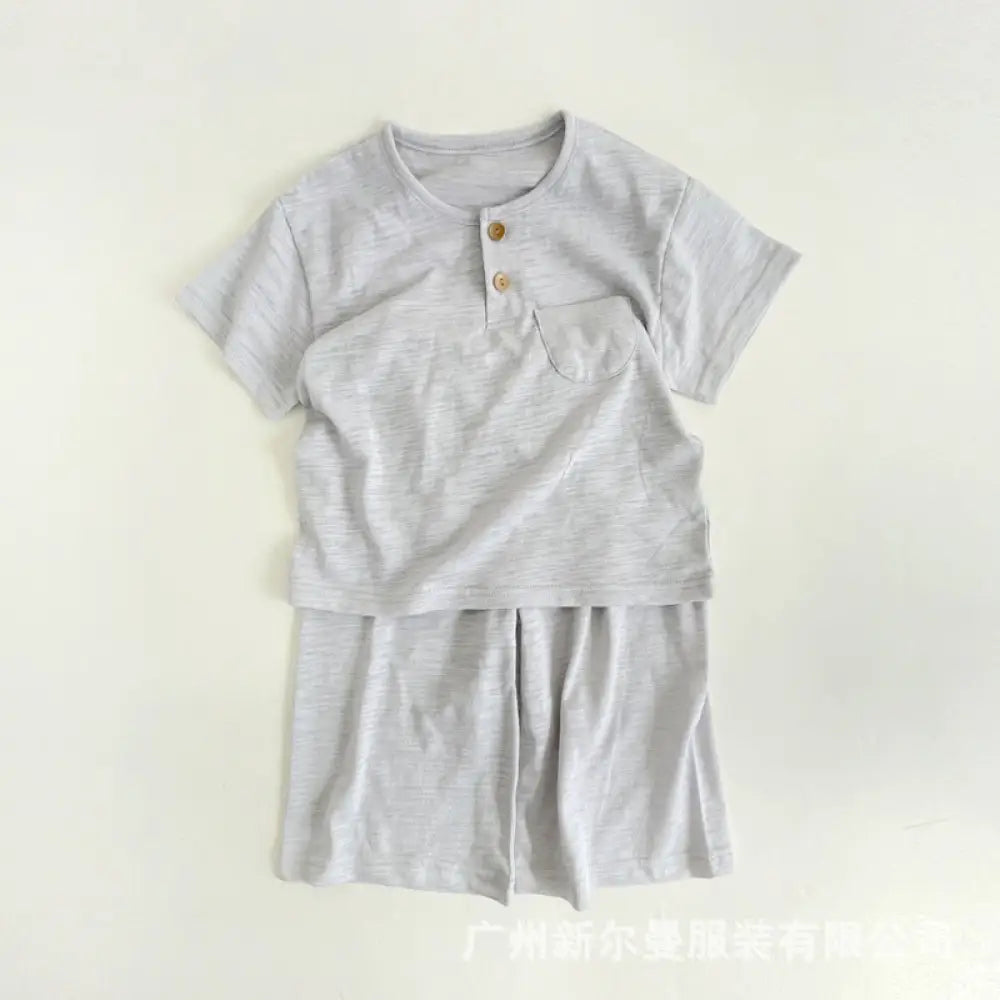 ID548 子供用 韓国風 竹節綿 パジャマ 夏 半袖 七分パンツ 韓国風 竹節綿 キッズ パジャマセット ルームウェアセット 男の子 女の子 兼用 ライトブルー / 90cm ベビー&キッズ>キッズ