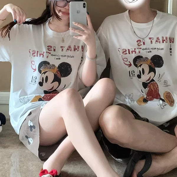 カップル パジャマ レディース 夏 半袖 ショートパンツ セット かわいい カートゥーン ミッキー メンズ プルオーバー ルームウェア 肌にやさしい 快適 ゆったり ID4718