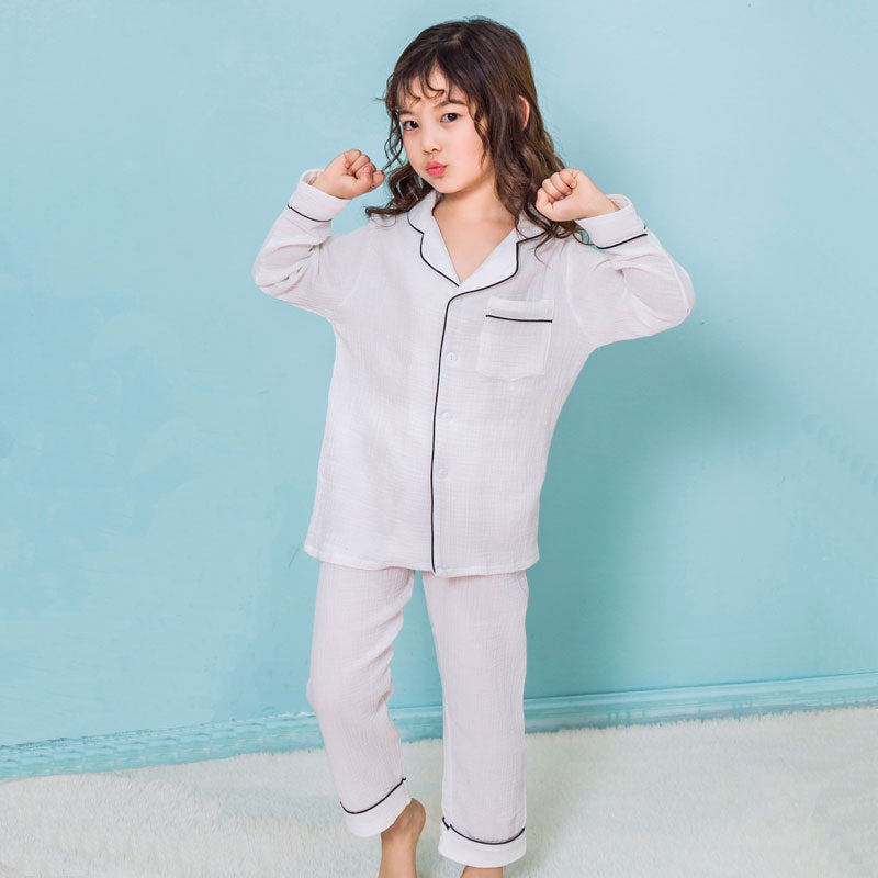 シンプル ギフト パジャマ 女の子 子供 キッズ 春秋 長袖 長ズボン ガーゼ  肌触り 通気性 吸湿性 お揃い 親子 ママと娘 ペアルック ルームウェア 部屋着 セットアップ かわいい カジュアル おしゃれ プレゼント ID4244