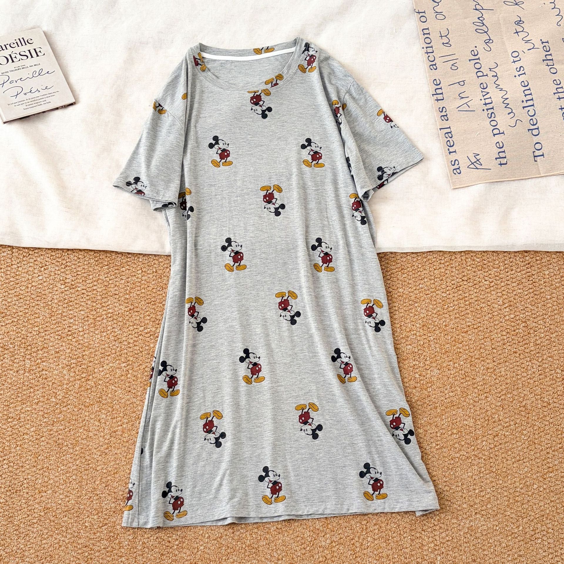 夏 新作 レディース パジャマ モダール素材 薄手 半袖 ルーズ フレア 快適 ゆったり ワンピース かわいい 小犬柄 ルームウェア 柔らかい ID4721