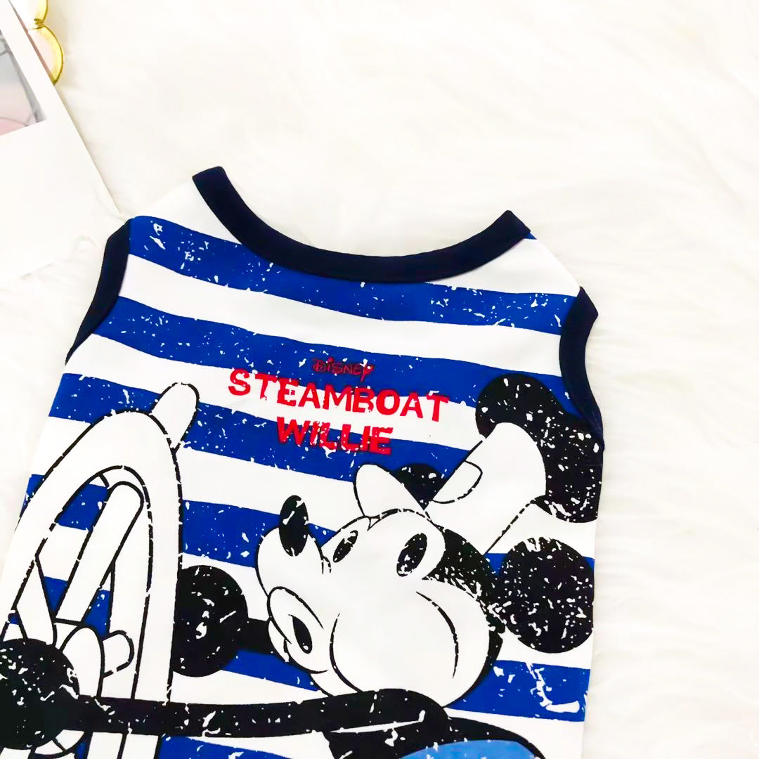 【XS~2XL】ミッキー ストライプ柄 犬の服 犬服 Tシャツ 小型犬用 春 夏 秋 薄手 かわいい おしゃれ ボーダー カットソー 犬 猫 ペット ID4222