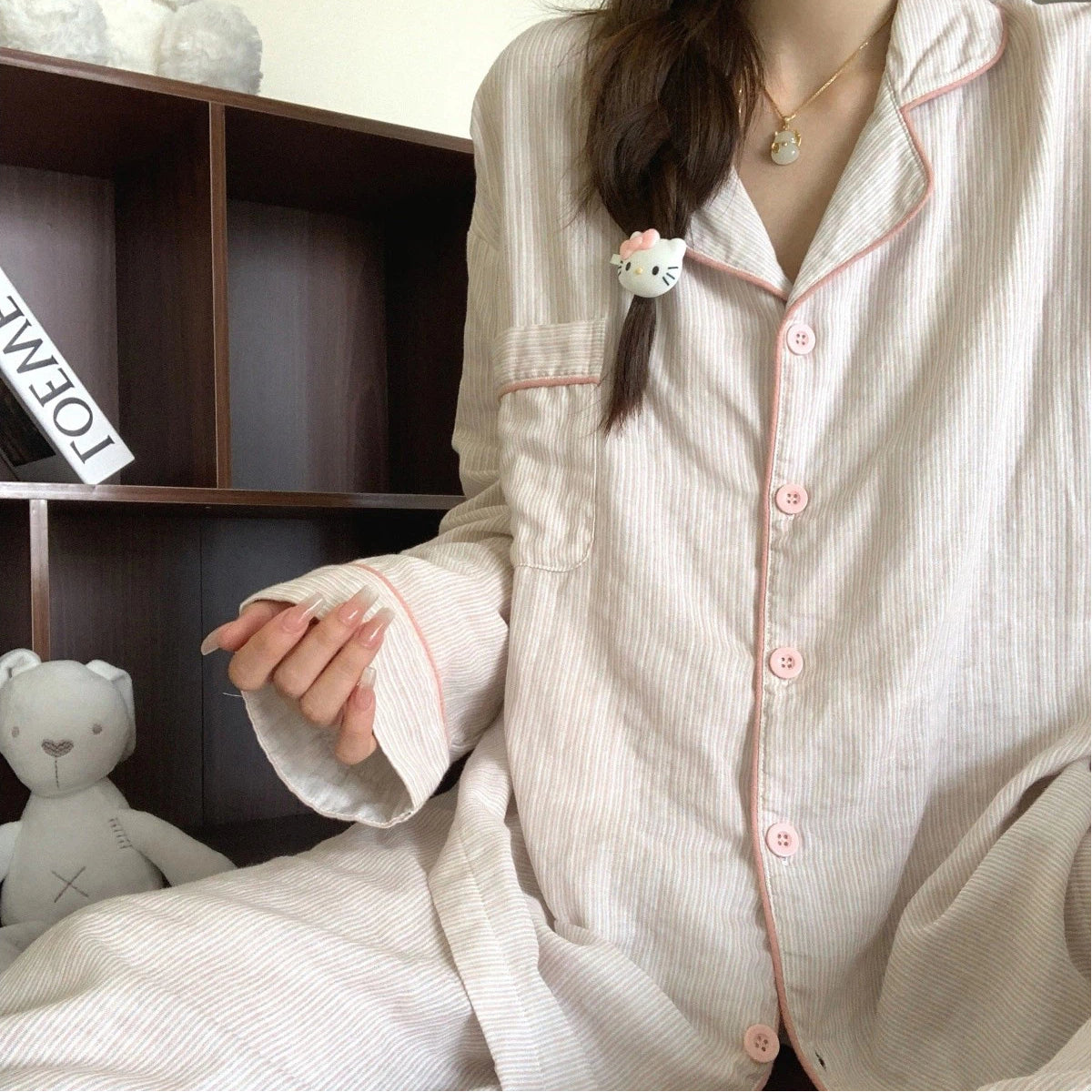 レディース パジャマ リラックス 大人可愛い プレゼント 春秋 長袖 セット 大きいサイズ 韓国風 ストライプ ルームウェア 高級感 ID4318