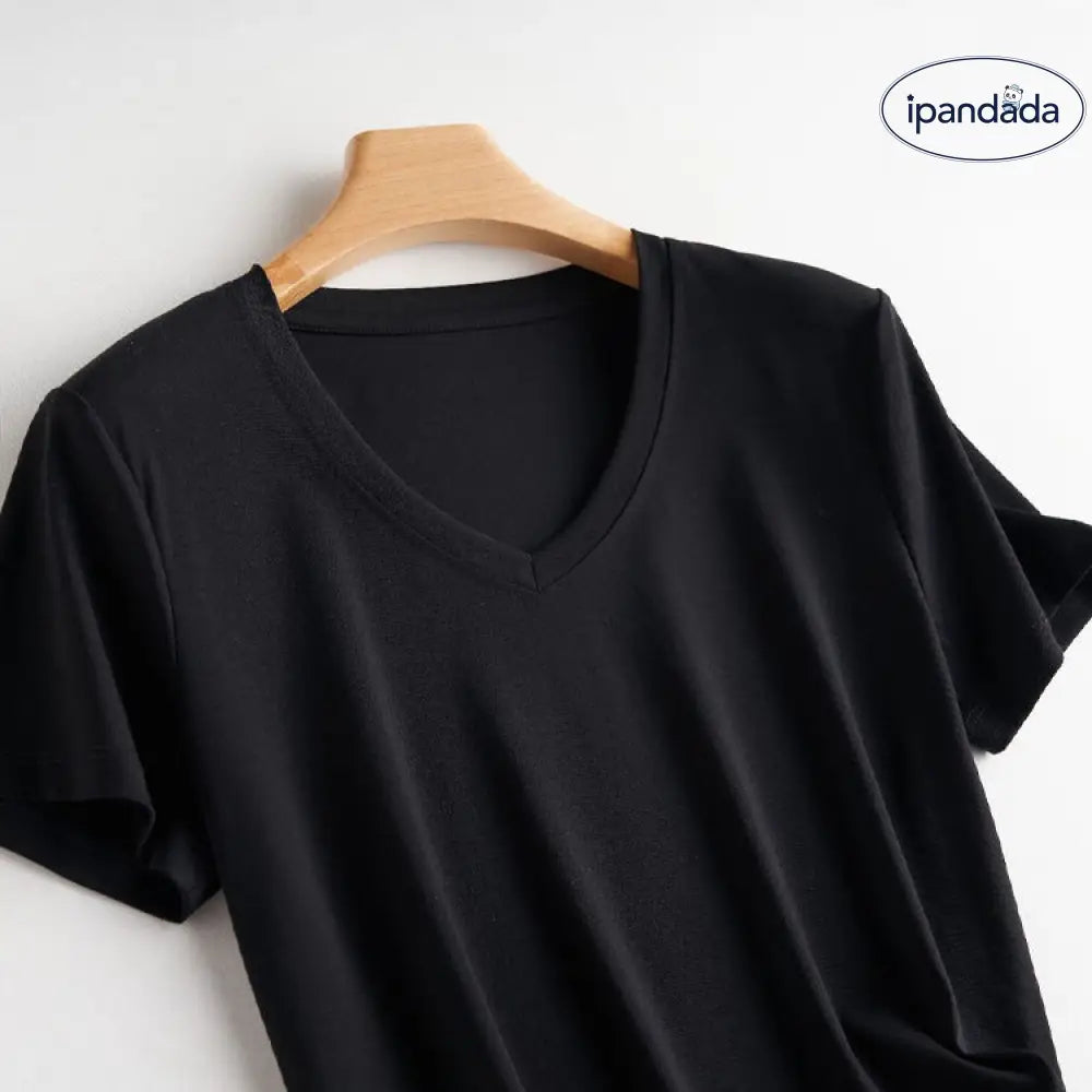 ID591 10色 両面 コットン100% Tシャツ レディース 半袖 ホワイト 夏 ゆったり Vネック 無地 ブラック《Vネック》 / S レディース > トップス