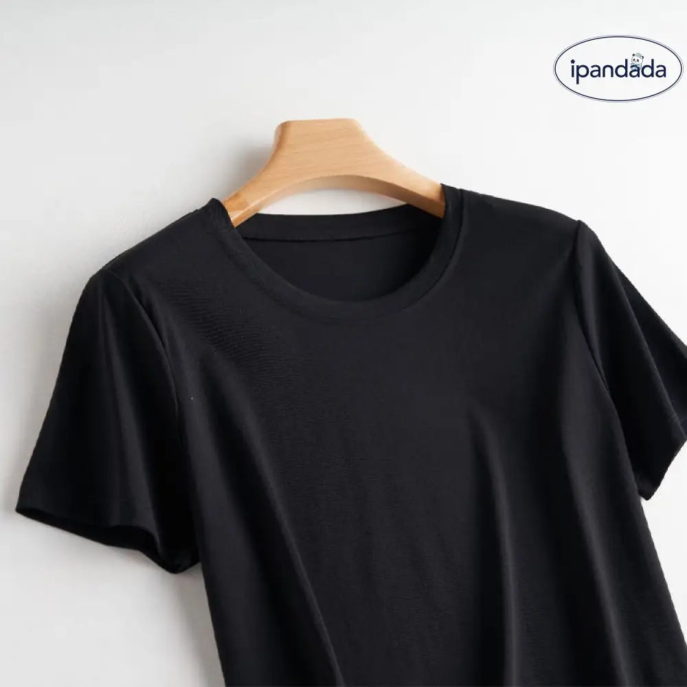 ID591 10色 両面 コットン100% Tシャツ レディース 半袖 ホワイト 夏 ゆったり Vネック 無地 ブラック《丸首》 / S レディース > トップス