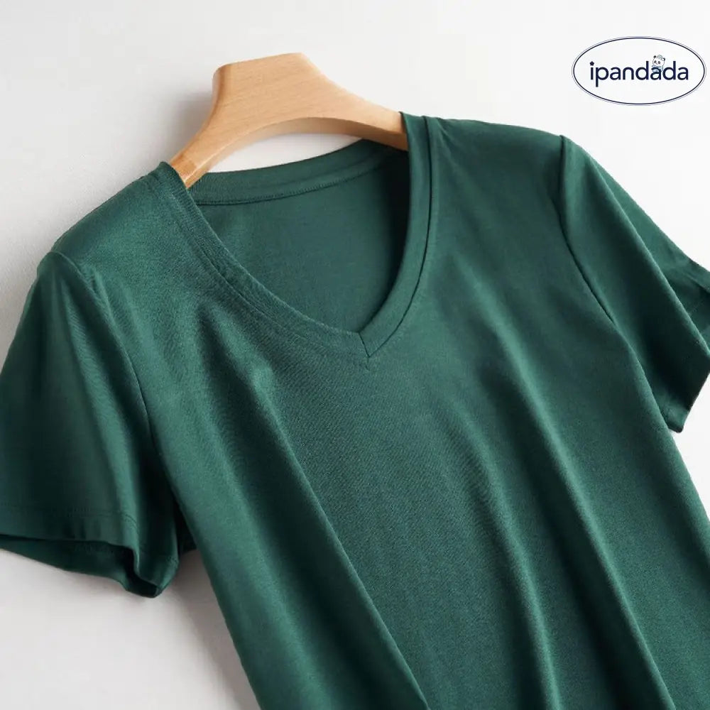 ID591 10色 両面 コットン100% Tシャツ レディース 半袖 ホワイト 夏 ゆったり Vネック 無地 フォレストグリーン《Vネック》 / S レディース > トップス