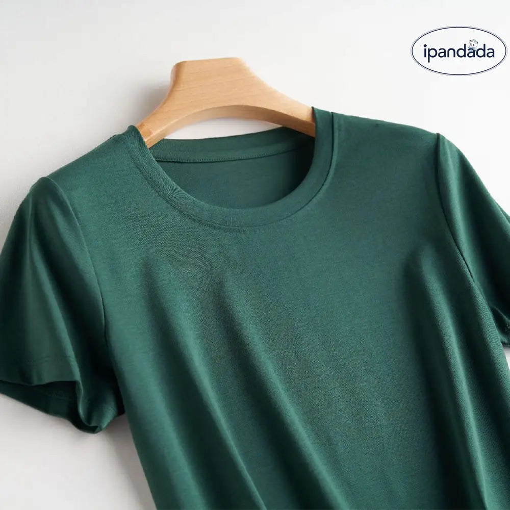ID591 10色 両面 コットン100% Tシャツ レディース 半袖 ホワイト 夏 ゆったり Vネック 無地 フォレストグリーン《丸首》 / S レディース > トップス