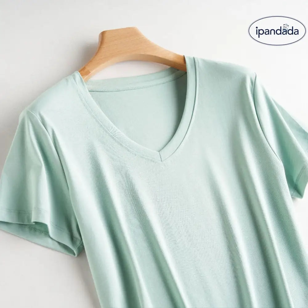 ID591 10色 両面 コットン100% Tシャツ レディース 半袖 ホワイト 夏 ゆったり Vネック 無地 ミントグリーン《Vネック》 / S レディース > トップス