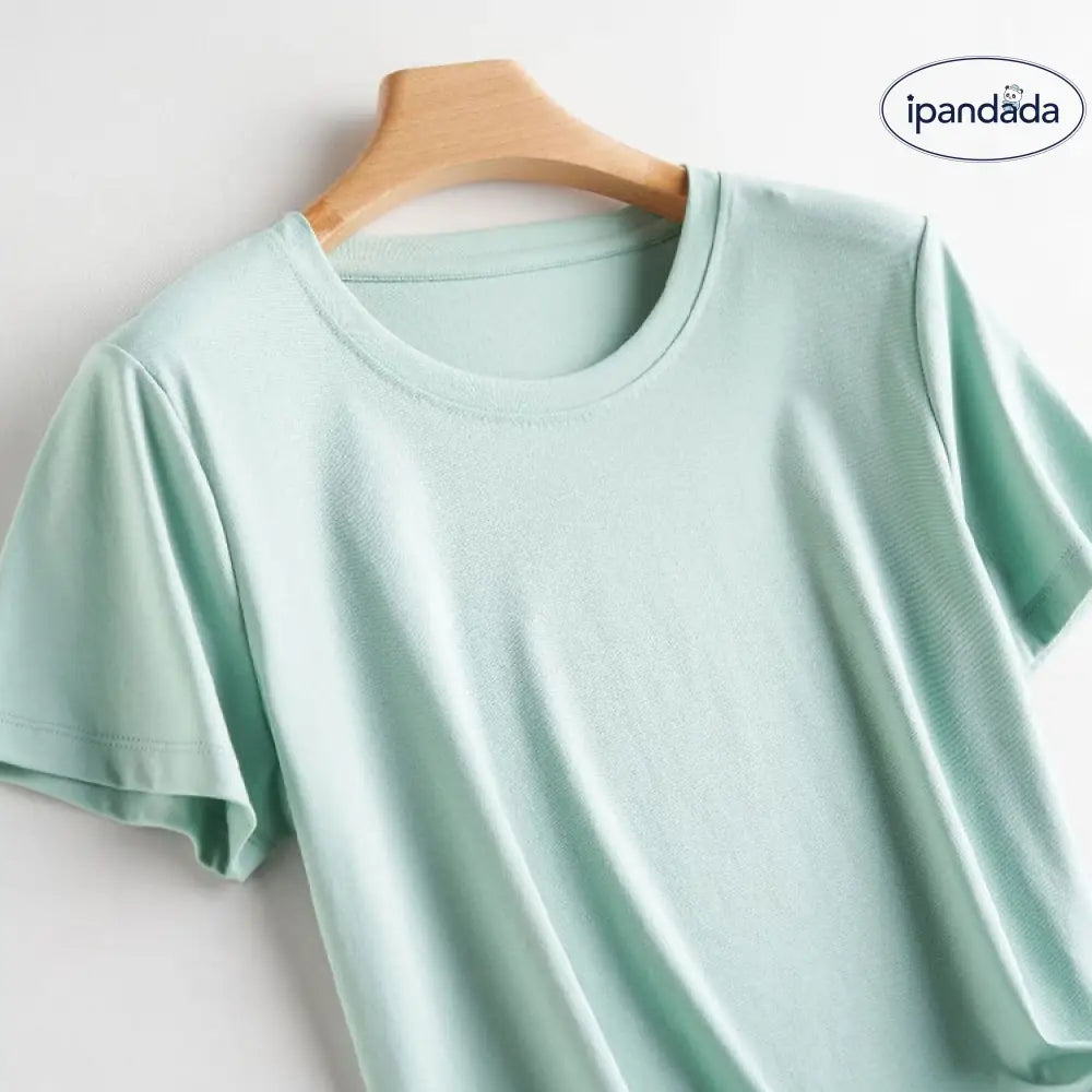 ID591 10色 両面 コットン100% Tシャツ レディース 半袖 ホワイト 夏 ゆったり Vネック 無地 ミントグリーン《丸首》 / S レディース > トップス