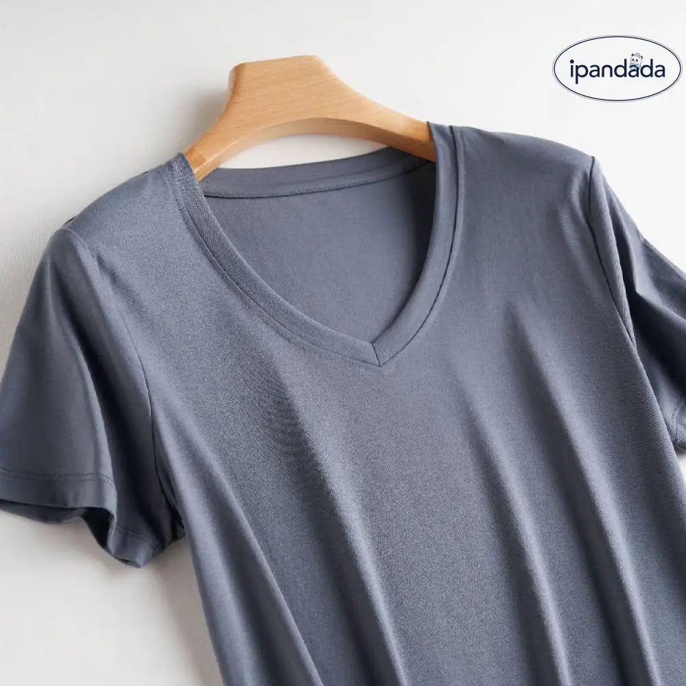 ID591 10色 両面 コットン100% Tシャツ レディース 半袖 ホワイト 夏 ゆったり Vネック 無地 プレミアムグレー《Vネック》 / S レディース > トップス