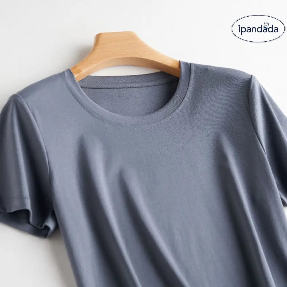 ID591 10色 両面 コットン100% Tシャツ レディース 半袖 ホワイト 夏 ゆったり Vネック 無地 プレミアムグレー《丸首》 / S レディース > トップス