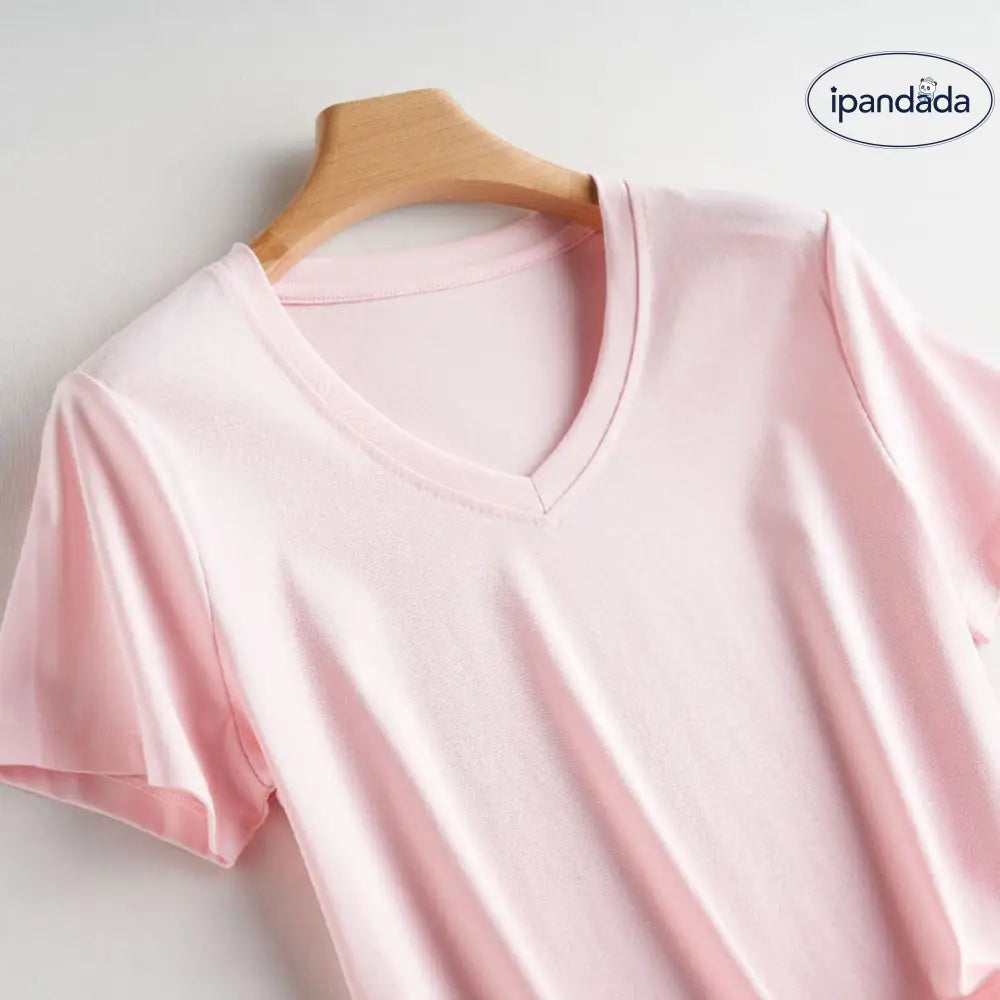 ID591 10色 両面 コットン100% Tシャツ レディース 半袖 ホワイト 夏 ゆったり Vネック 無地 ライトピンク《Vネック》 / S レディース > トップス