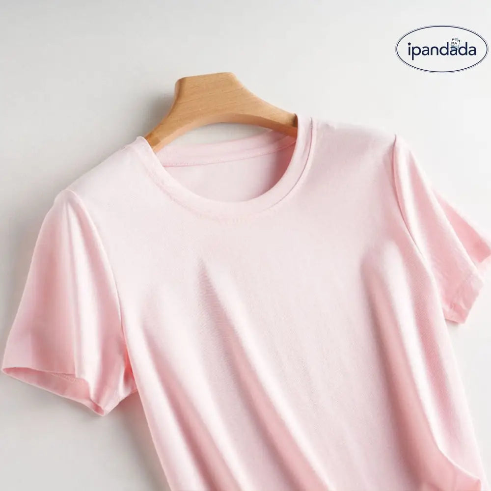 ID591 10色 両面 コットン100% Tシャツ レディース 半袖 ホワイト 夏 ゆったり Vネック 無地 ライトピンク《丸首》 / S レディース > トップス