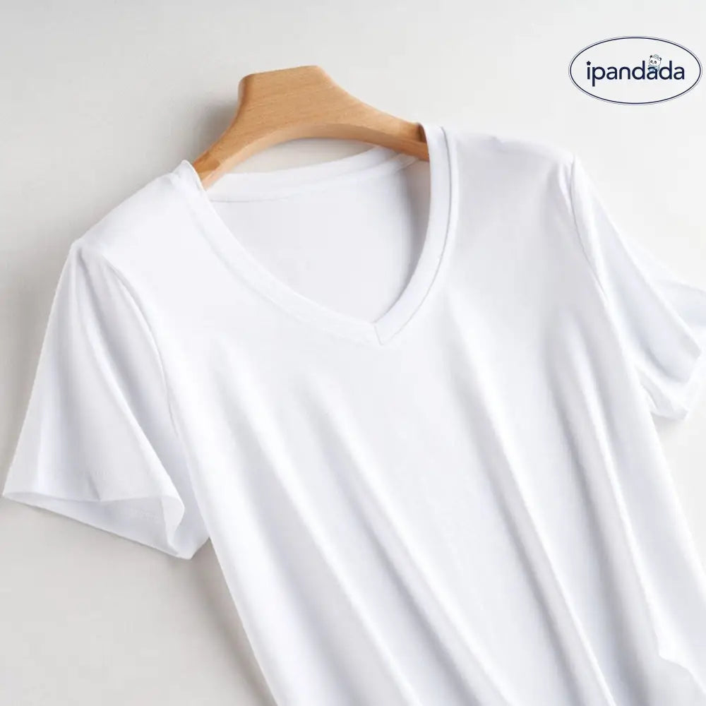 ID591 10色 両面 コットン100% Tシャツ レディース 半袖 ホワイト 夏 ゆったり Vネック 無地 ホワイト《Vネック》 / S レディース > トップス
