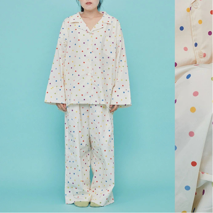 パジャマ レディース ドット柄 長袖 ロングパンツ 襟付き セット 綿 女性 ルームウェア 大きいサイズ ゆったり 春 入院 出産 部屋着 寝巻き ID4283