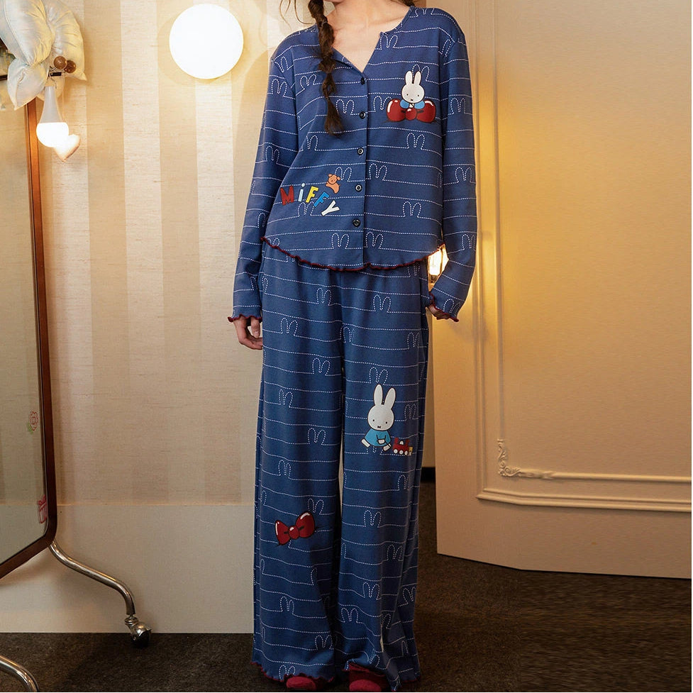 【ギフト】ミッフィー デザイン 春 パジャマ レディース 長袖 カジュアル かわいい ルームウェア セットアップ 綿混 柔らか素材 リラックス 着心地抜群 リラコ ルーム着 ホームウェア 春 秋  おうち時間 ギフト プレゼント ID4230