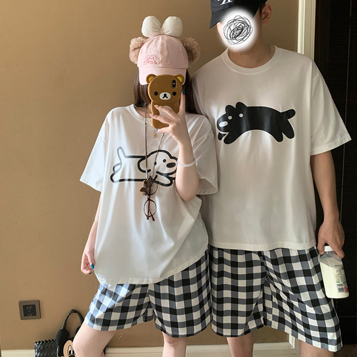 カップル パジャマ レディース 夏 半袖 綿 セット かわいい カートゥーン ミッキー メンズ プルオーバー ルームウェア 肌にやさしい 快適 ゆったり ID4717