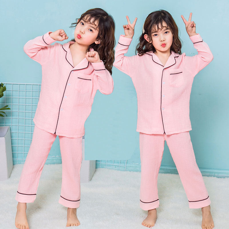 シンプル ギフト パジャマ 女の子 子供 キッズ 春秋 長袖 長ズボン ガーゼ  肌触り 通気性 吸湿性 お揃い 親子 ママと娘 ペアルック ルームウェア 部屋着 セットアップ かわいい カジュアル おしゃれ プレゼント ID4244